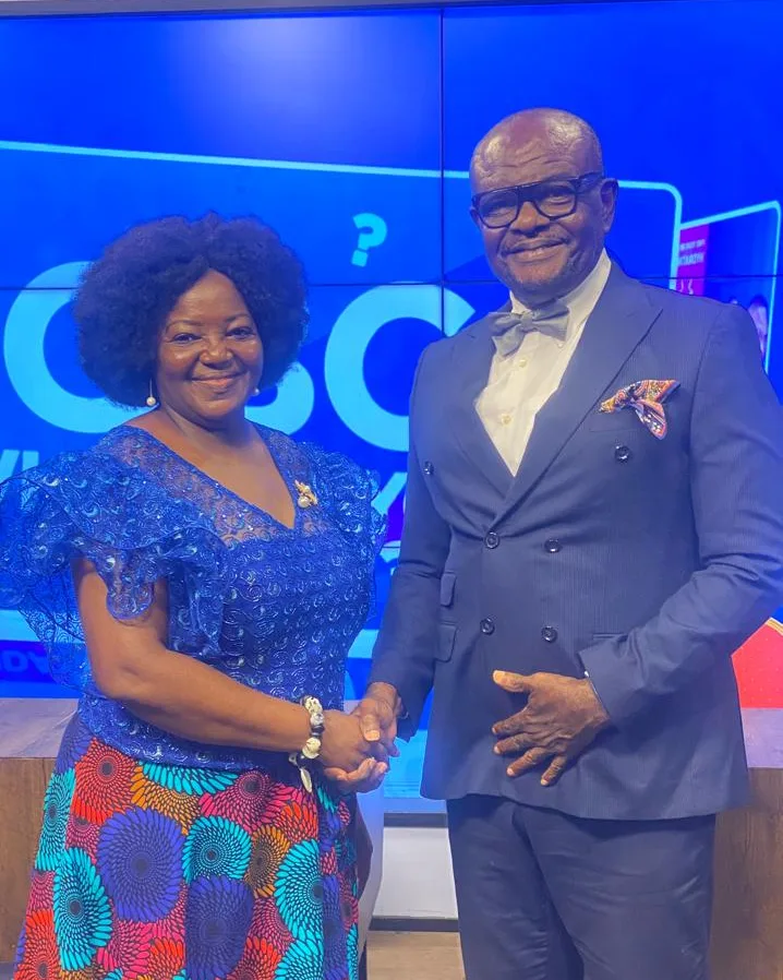 Eyram Bashan at a television studio ahead of a broadcast interview.